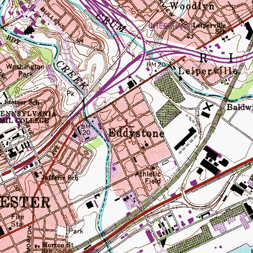 Topographic Map of Eddystone Borough Hall, PA