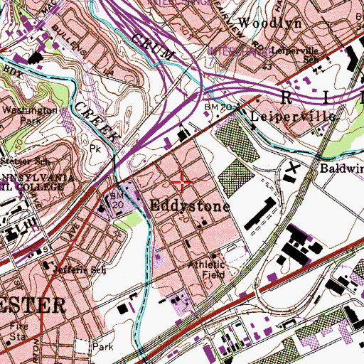 Topographic Map of Eddystone Fire Company Station 12, PA