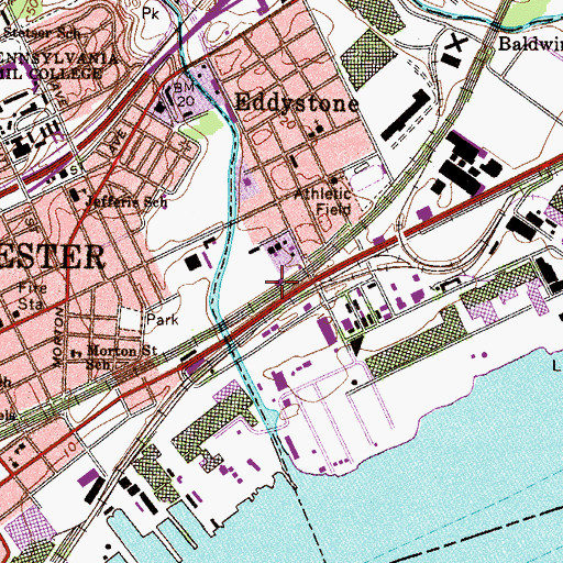 Topographic Map of Eddystone Station, PA