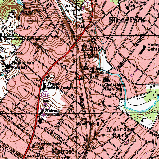 Topographic Map of Elkins Park Station, PA