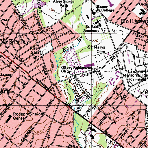 Topographic Map of Elkins Park United Presbyterian Church, PA