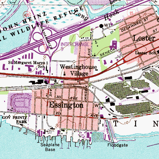Topographic Map of Essington Post Office, PA