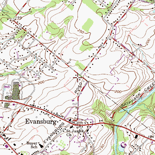 Topographic Map of Evansburg Crossing, PA