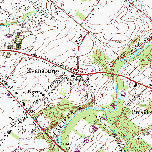 Topographic Map of Evansburg Free Library, PA