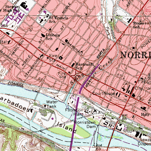 Topographic Map of Norristown Fire Department - Fairmount Fire Engine Company 2 - Station 27 - D, PA