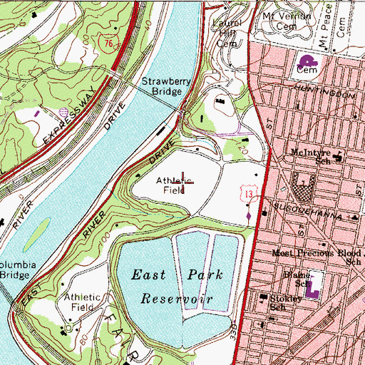 Topographic Map of Fairmount Park Athletic Field, PA
