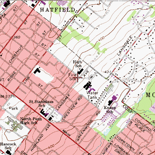 Topographic Map of Fairmount Substation 1250 Fire Station, PA