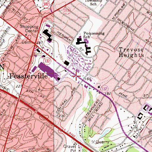 Topographic Map of Feasterville Trevose Post Office, PA