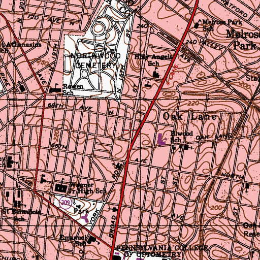 Topographic Map of Fern Rock Community Baptist School, PA