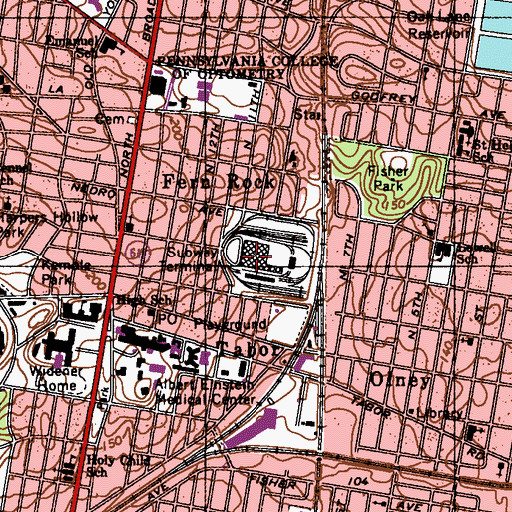 Topographic Map of Fern Rock Transportation Center, PA
