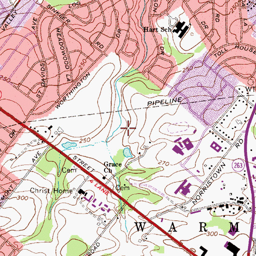 Topographic Map of Five Ponds Golf Course, PA