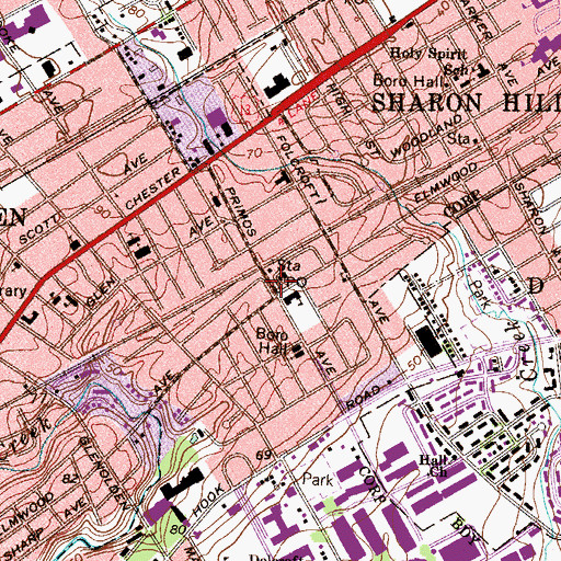Topographic Map of Folcroft Borough Hall, PA
