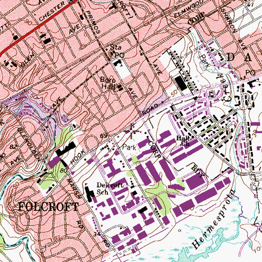 Topographic Map of Folcroft Fire Company Station 1, PA