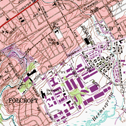 Topographic Map of Folcroft Library, PA