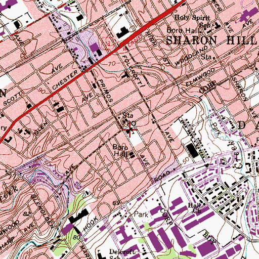 Topographic Map of Folcroft Middle School, PA