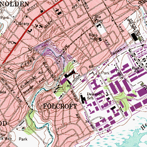 Topographic Map of Folcroft Post Office, PA