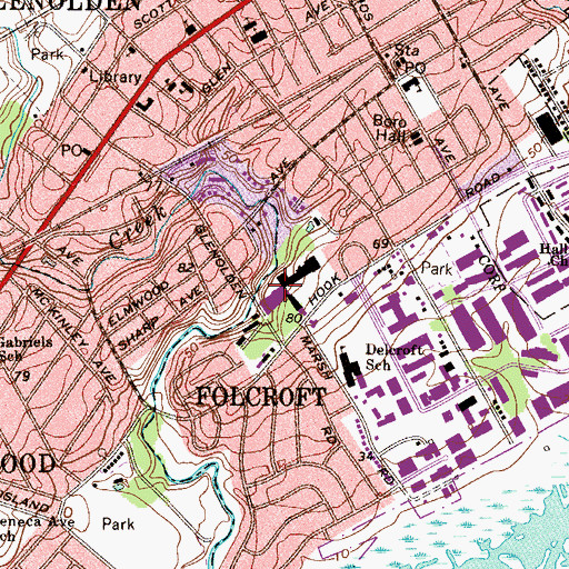 Topographic Map of Folcroft Shopping Center, PA