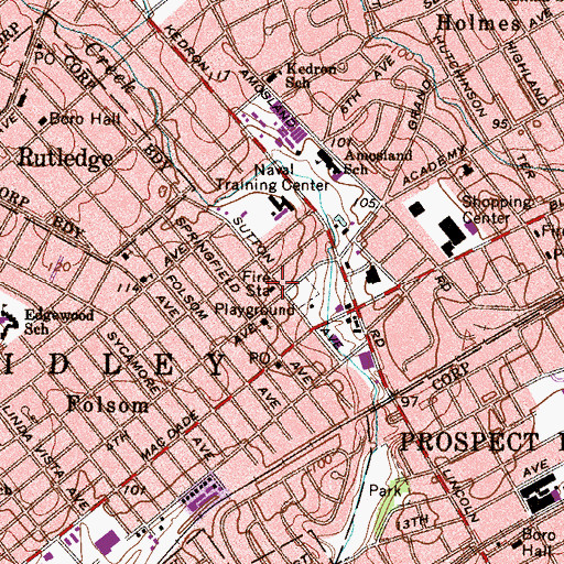 Topographic Map of Folsom Fire Company Station 18, PA