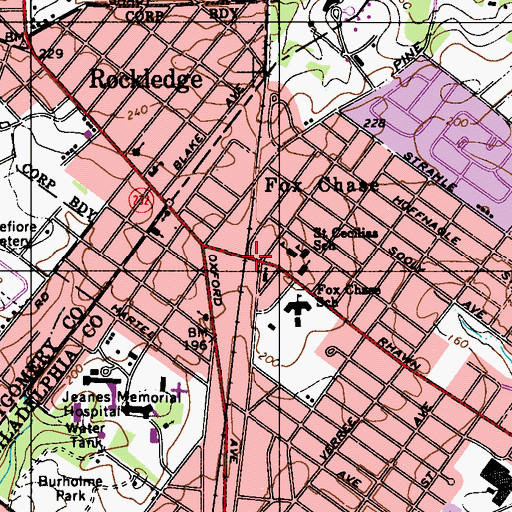 Topographic Map of Fox Chase Library, PA
