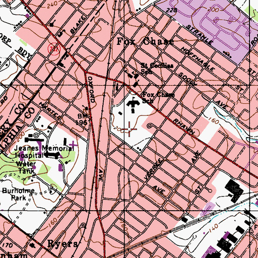 Topographic Map of Fox Chase Playground, PA