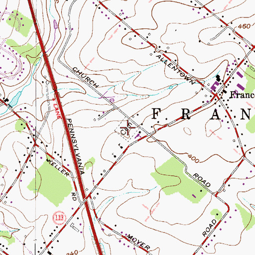 Topographic Map of Franconia Mennonite Cemetery, PA