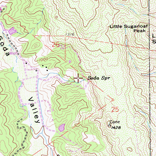 Topographic Map of Soda Spring, CA