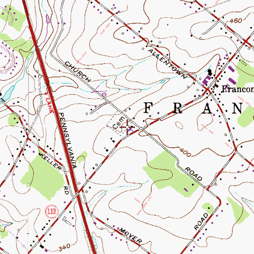 Topographic Map of Franconia Mennonite Church, PA