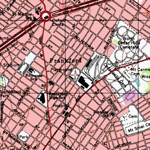 Topographic Map of McIlvain Playground, PA