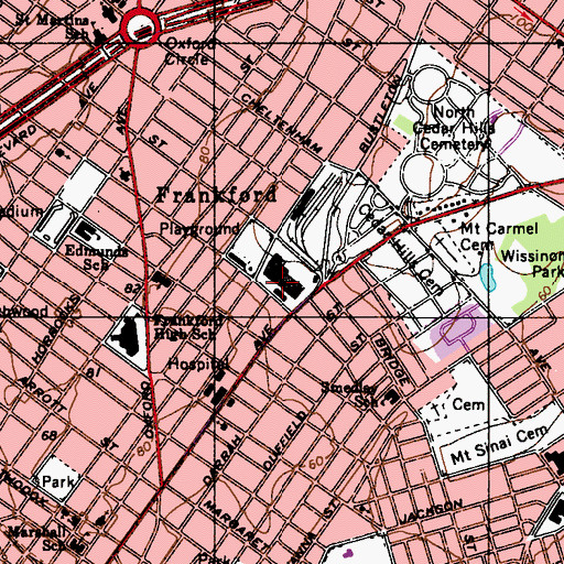 Topographic Map of Frankford Transportation Center, PA