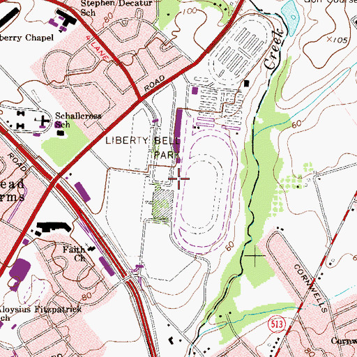 Topographic Map of Franklin Mills Mall, PA