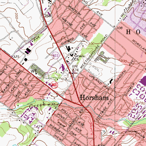 Topographic Map of Friends Meetinghouse Church, PA