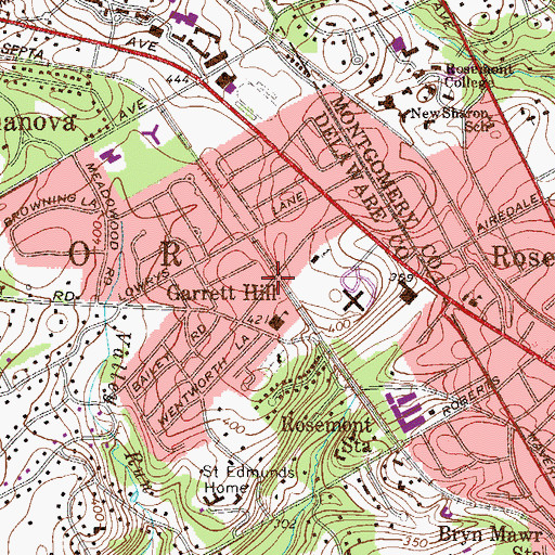 Topographic Map of Garett Hill Station, PA
