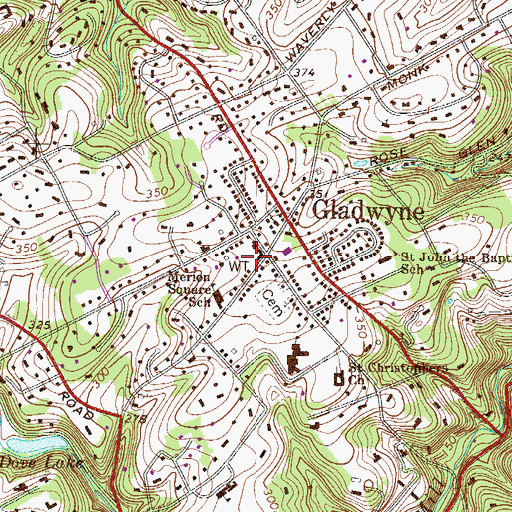 Topographic Map of Gladwyne Branch Lower Merion Township Library, PA