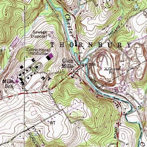 Topographic Map of Glen Mills Post Office, PA