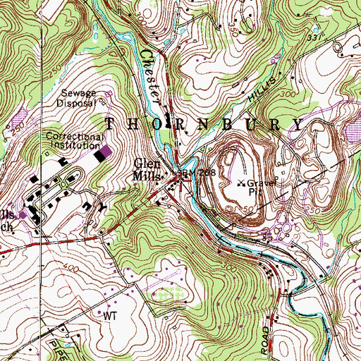 Topographic Map of Glen Mills Station, PA