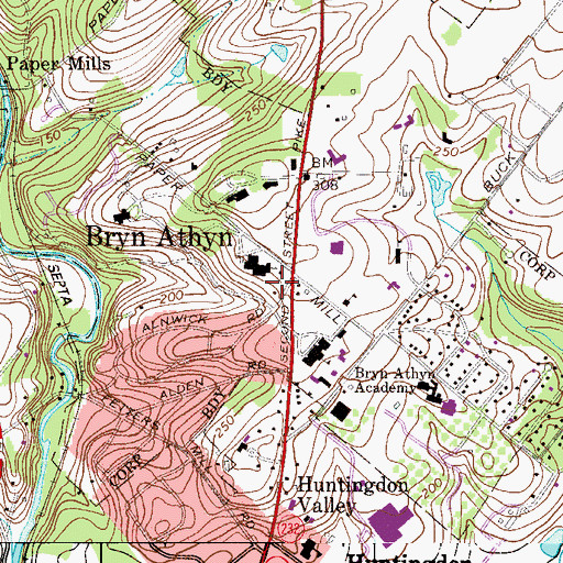 Topographic Map of Glencairn Museum, PA