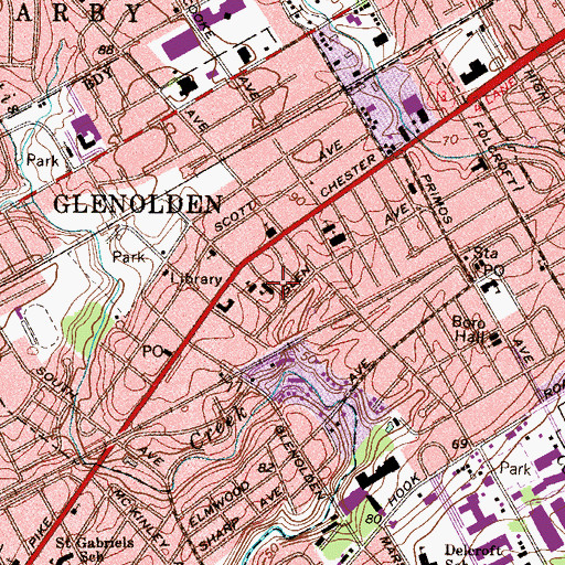 Topographic Map of Glenolden Borough Hall, PA