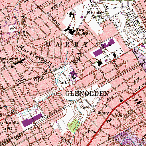Topographic Map of Glenolden Elementary School, PA