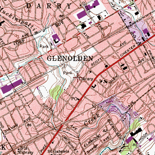 Topographic Map of Glenolden Library, PA