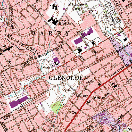 Topographic Map of Glenolden Post Office, PA