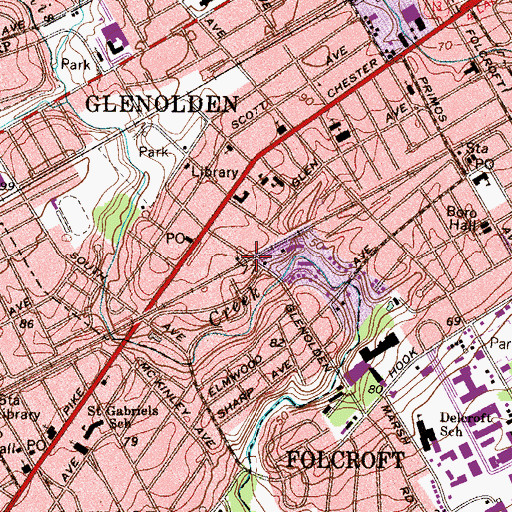 Topographic Map of Glenolden Station, PA