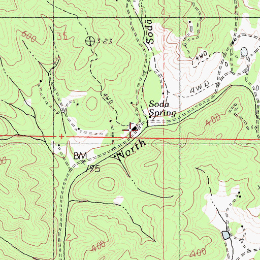 Topographic Map of Soda Spring Creek, CA