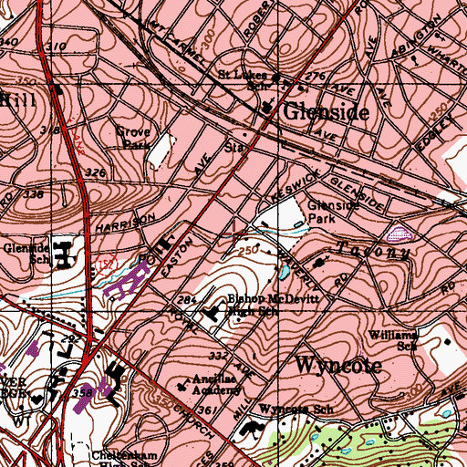 Topographic Map of Glenside Library, PA