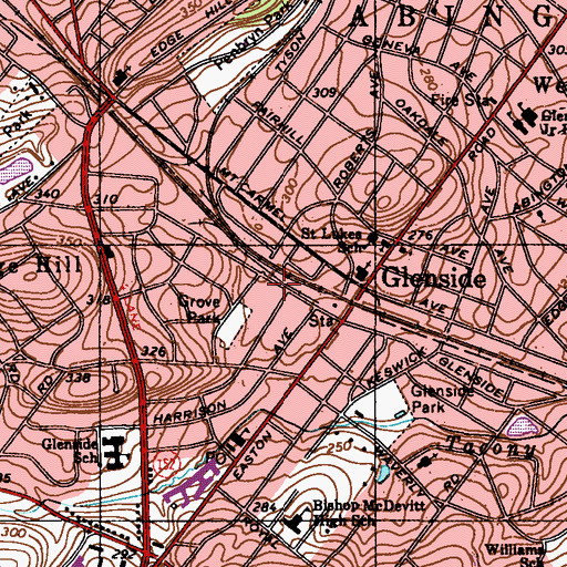 Topographic Map of Glenside Fire Company Station 1, PA
