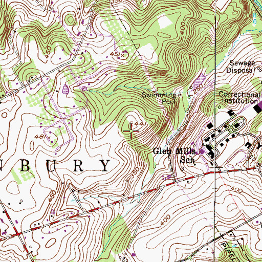 Topographic Map of Golf Course at Glen Mills, PA