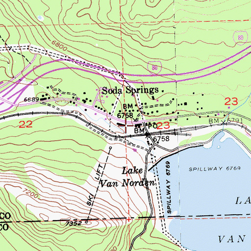 Topographic Map of Soda Springs, CA