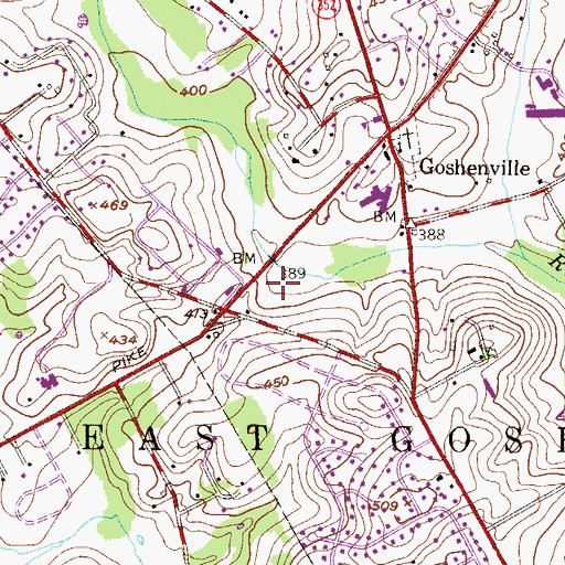 Topographic Map of Goshen Village Shopping Center, PA