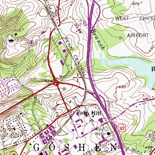 Topographic Map of Goshen Woods Business Park, PA