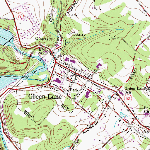 Topographic Map of Green Lane Borough Hall, PA