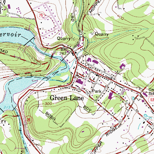 Topographic Map of Green Lane Post Office, PA